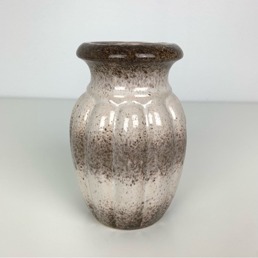Scheurich West Germany Vase Vtg Pumpkin Fluted Beige Brown German Pottery